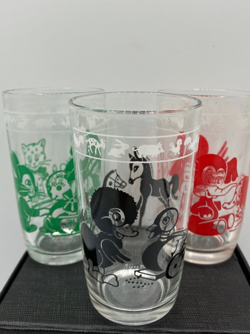 Kraft Swanky Swig Juice Glasses (3) by Hazel-Atlas Vintage 1950s Great Condition